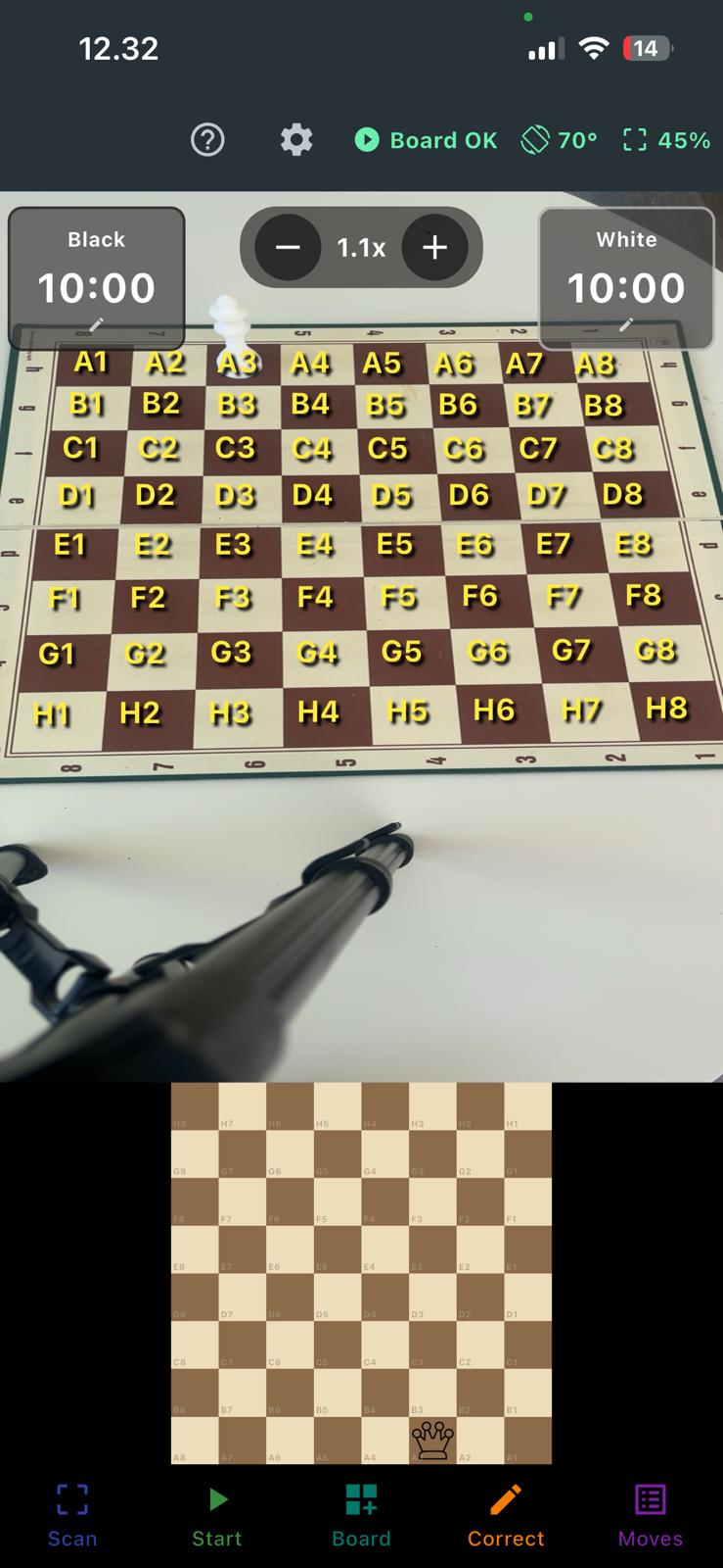A good setup: high angle, full board visible, high fill, overlay aligned