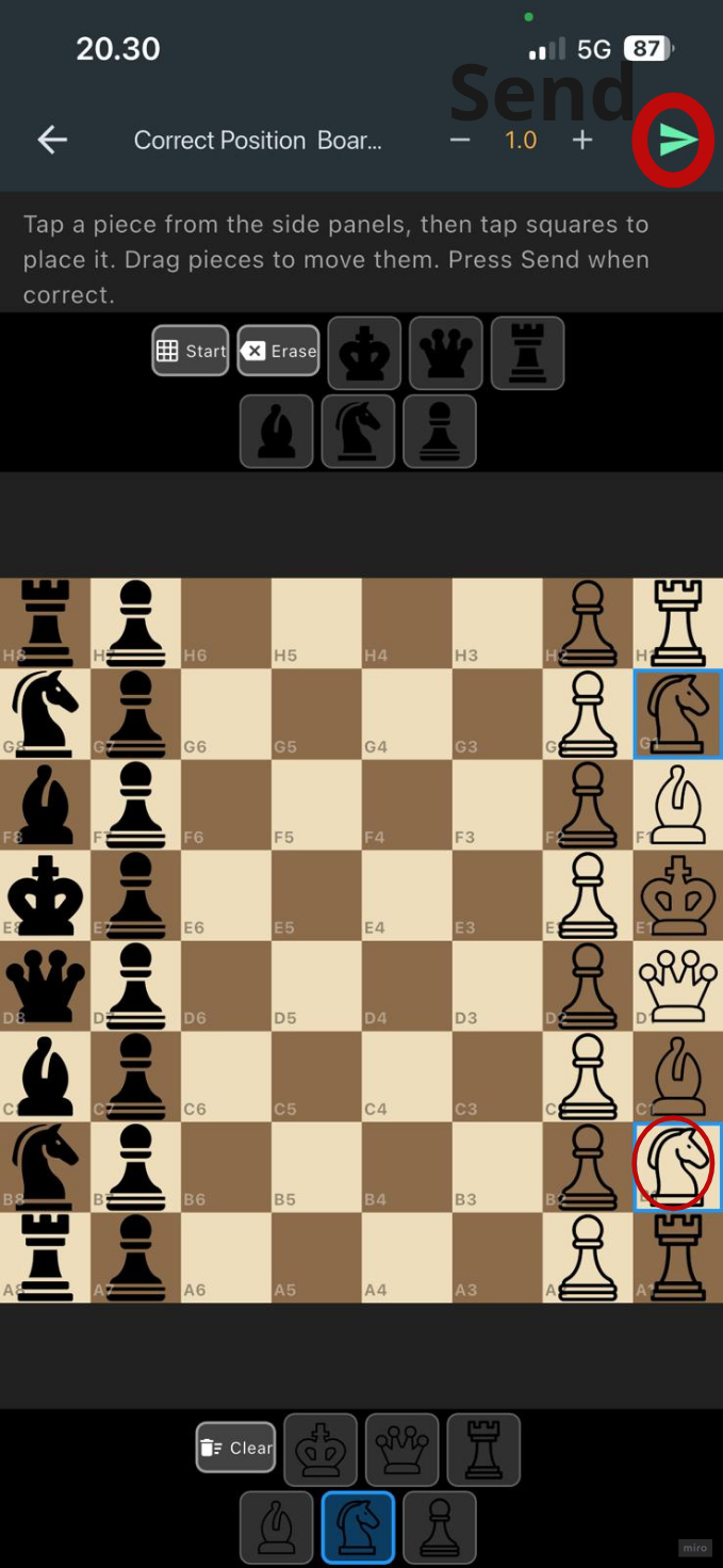 Pressing Send to share the corrected position with the server